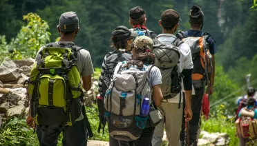 A group of hikers making their way up the Keyhole Route to Longs Peak in Rocky Mountain National Park